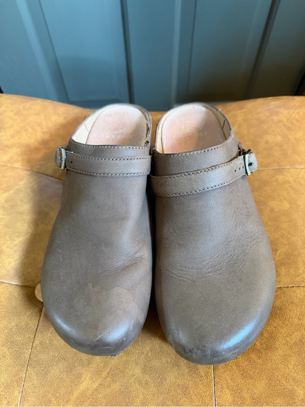Dansko Brown Leather Slip-On Clogs with Buckle. Ergonomic. Nursing. Comfortable